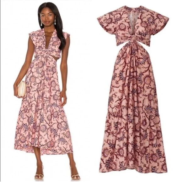 A.L.C. Alexandria Cotton Dress Salmon Red Floral Carlinal Print in Size 6 - Picture 6 of 13